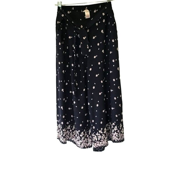Yado Pants - Yado Women's Vintage Cropped Palazzo Pull-On Pants Navy and Lavender Size Large